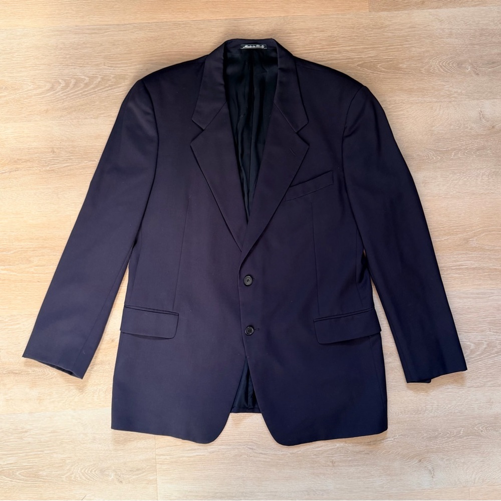 Vintage Valentino Uomo Dark Navy Wool Blazer Made in Italy XL Preppy Ivy Archive